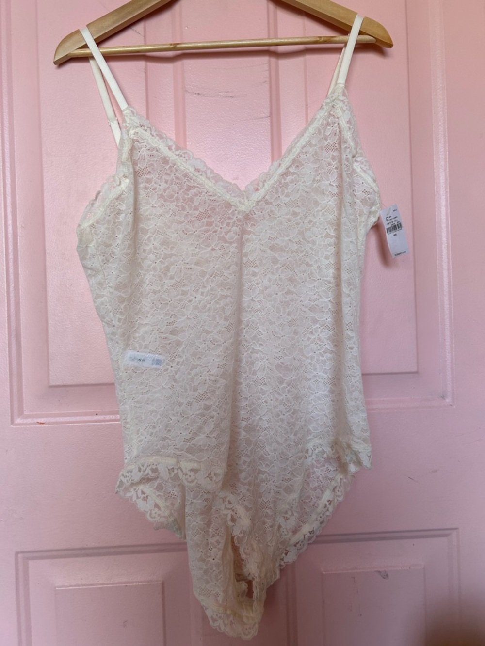 Lace V-Neck Teddy Bodysuit - Cream